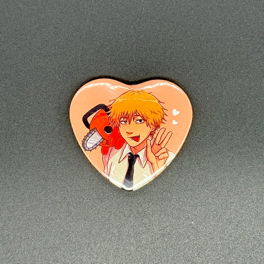 Chainsaw Man Denji and Pochita Heart Button