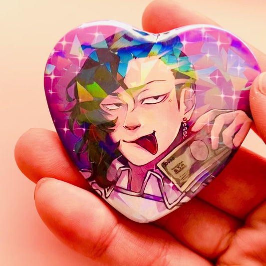 Inupi and Koko Holographic Heart Buttons